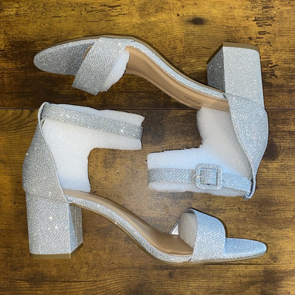 New with box, silver glittering heels